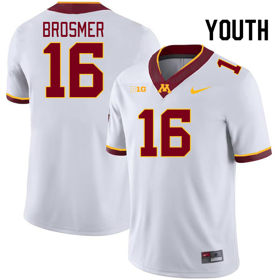 Youth #16 Max Brosmer Minnesota Golden Gophers College Football Jerseys Stitched-White